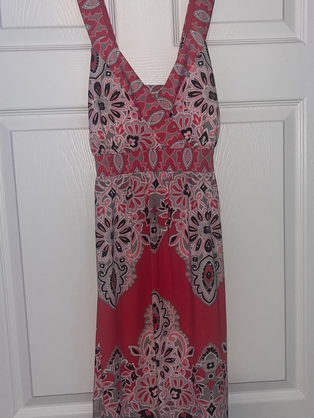 Floral Paisley V-Neck  Dress in Rose Pink